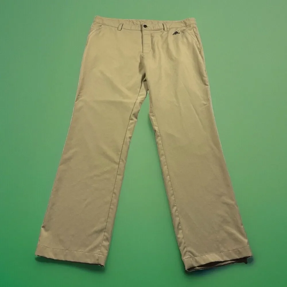 Adidas Golf Pants Men’s 38x32 Tan Performance Tech Lightweight Stripe Logo